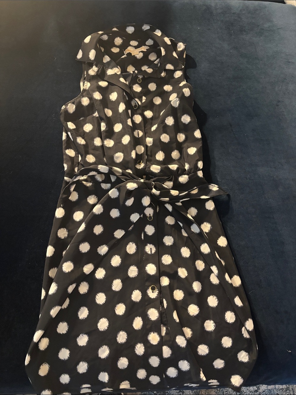 Michael Kors Sleeveless Black Polka Dot Shirt Dress with Tie Waist